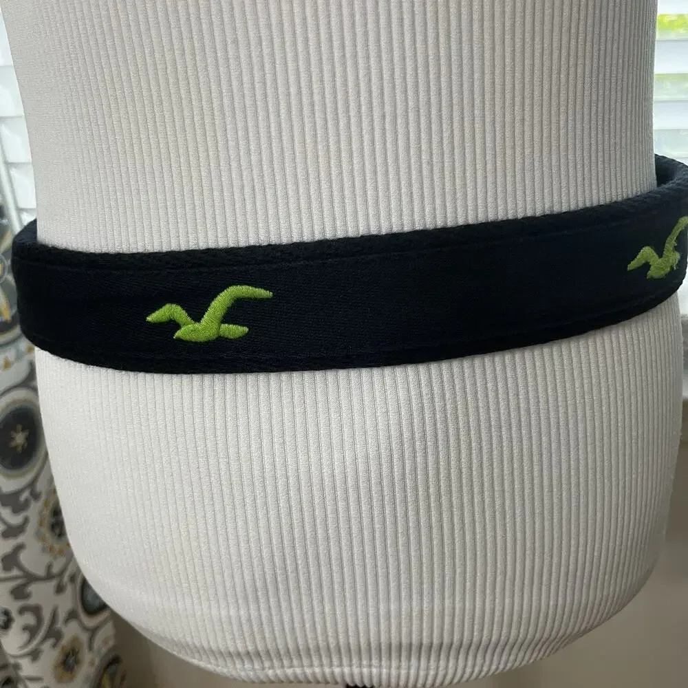 Men’s Hollister D-Ring Belt Navy Blue Neon Green Seagull Logo Coastal Surf 44”